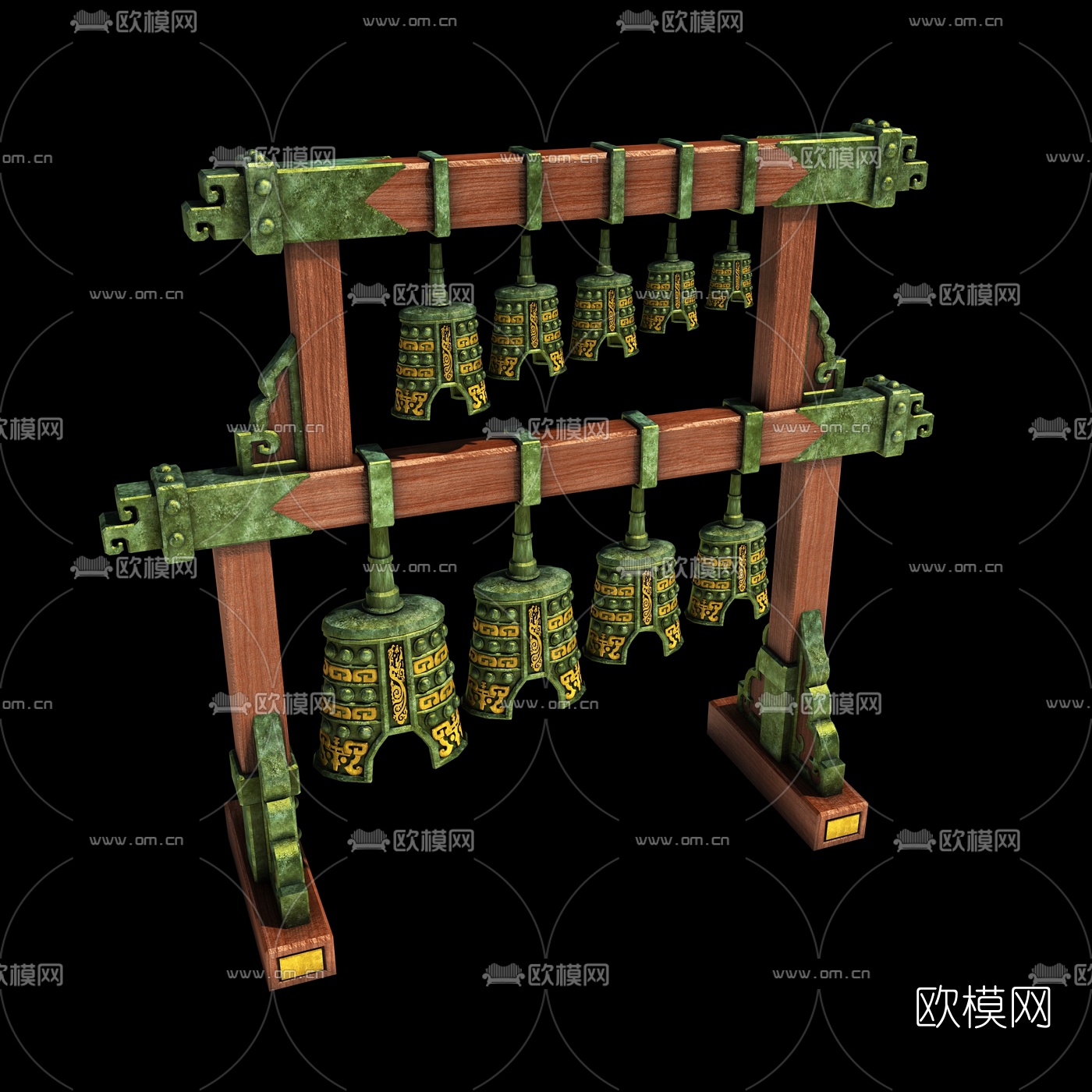 中式青铜编钟乐器3d模型下载