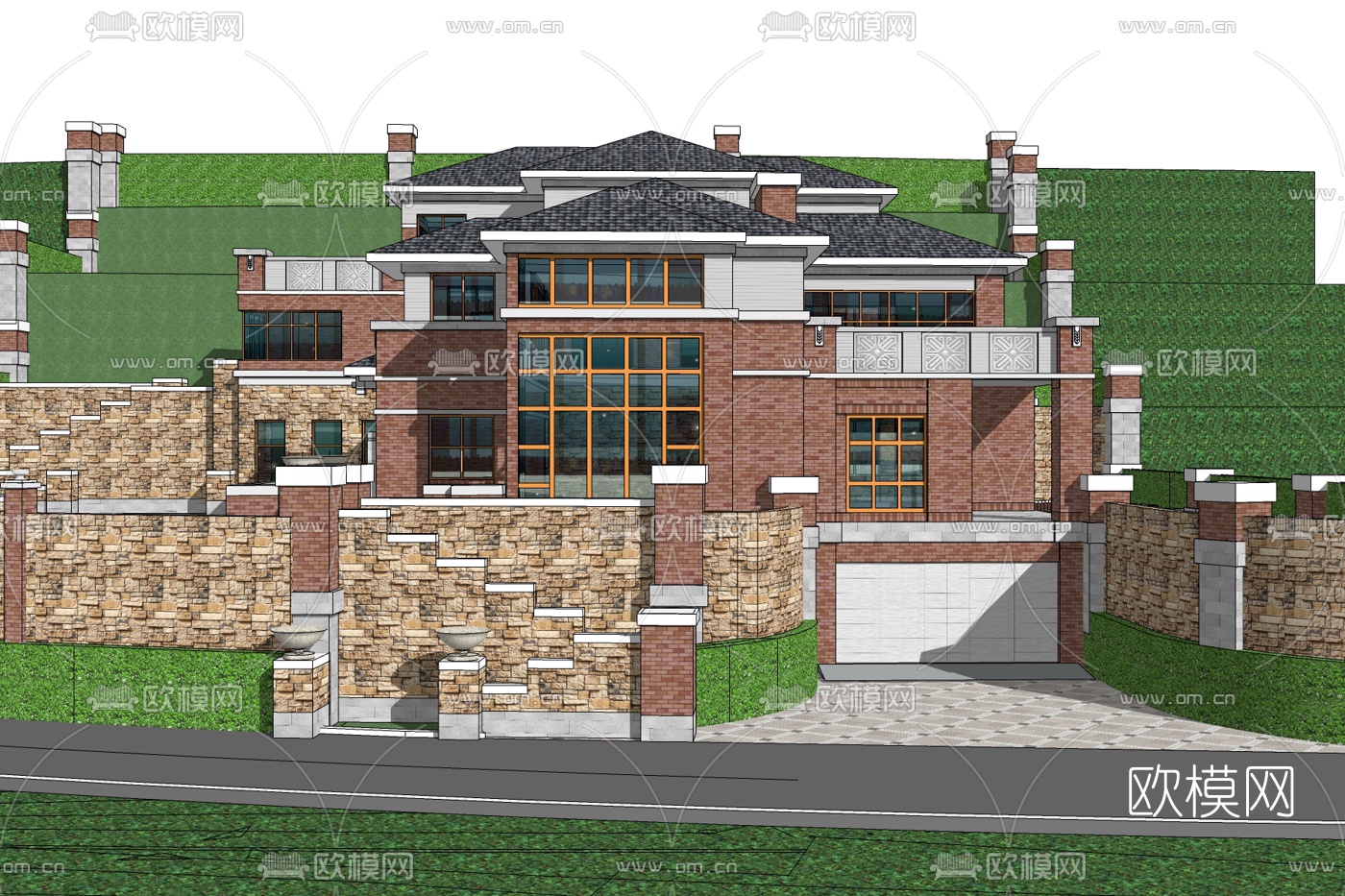 中式别墅外观免费su模型-免费3dmax模型库-欧模网