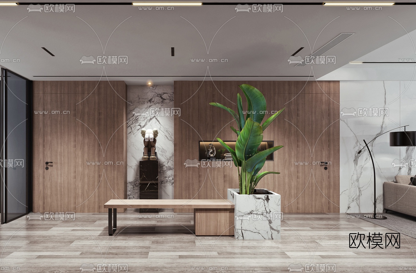 现代客厅玄关书房3d模型