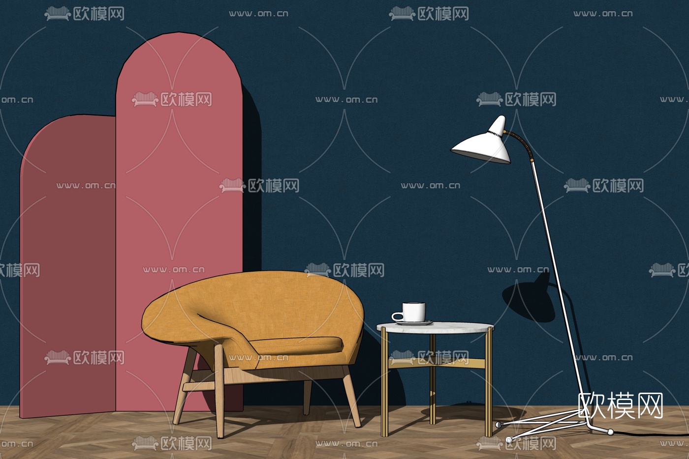 北欧布艺休闲椅su模型-免费3dmax模型库-欧模网