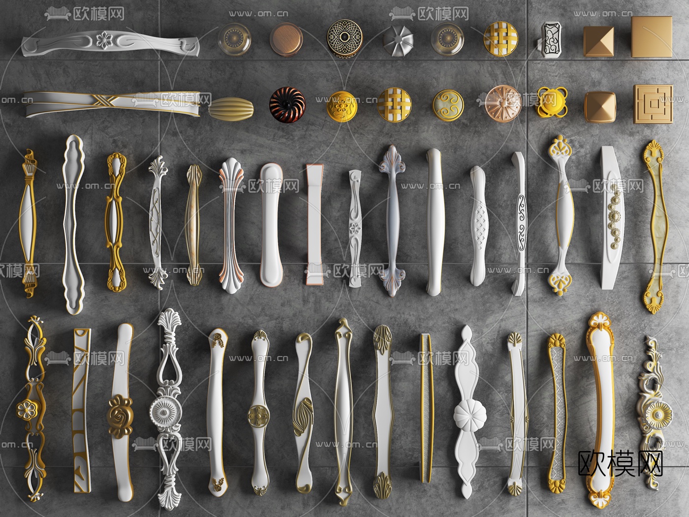 欧式雕花门把手门拉手3d模型下载