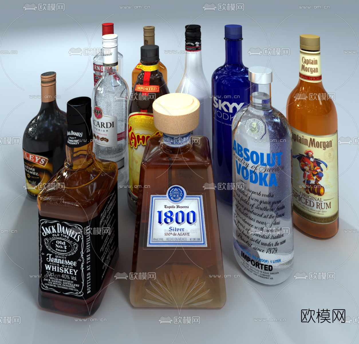 现代洋酒红酒啤酒酒杯组合3d模型下载（渲染图2）