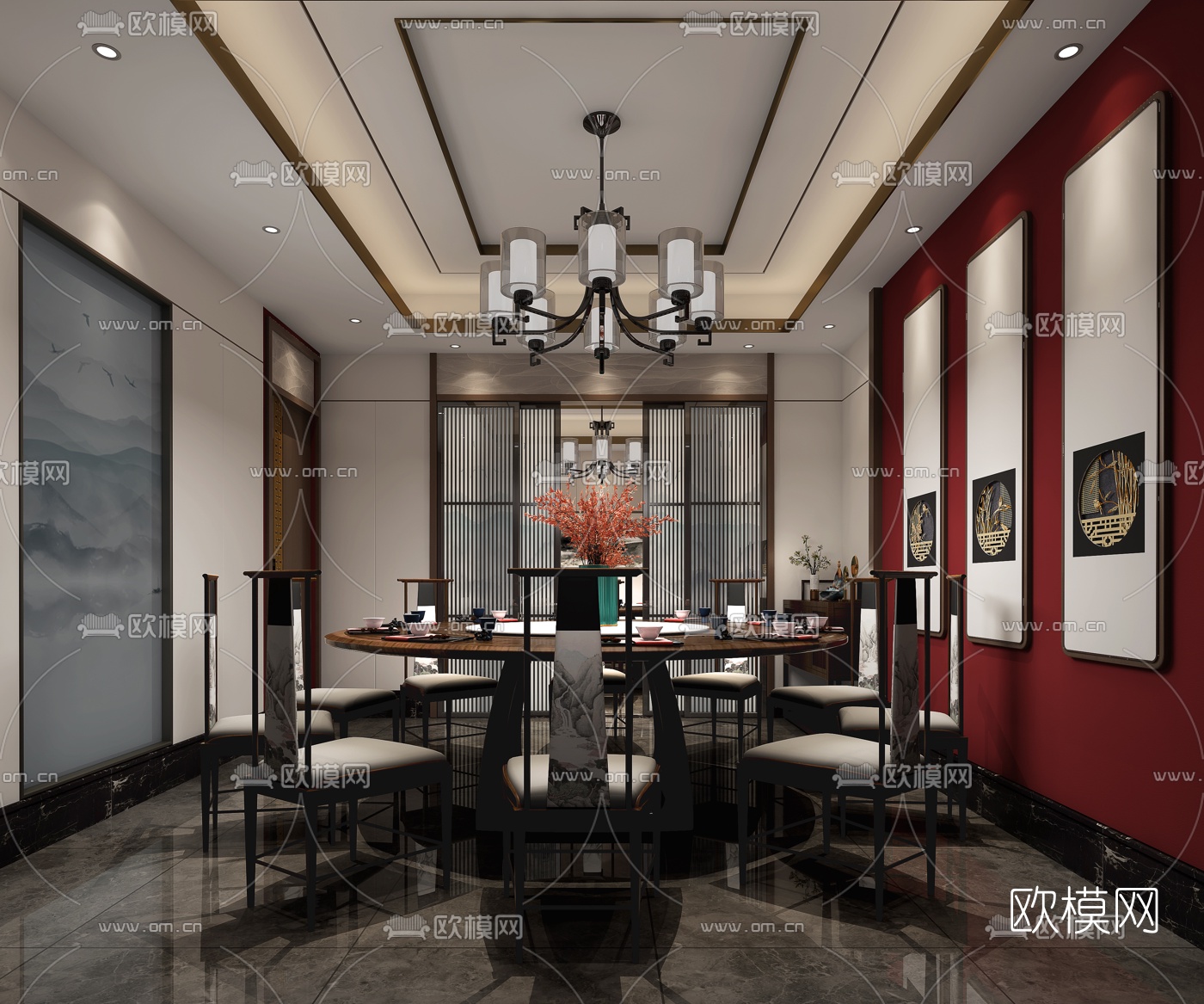 新中式餐厅包厢3d模型