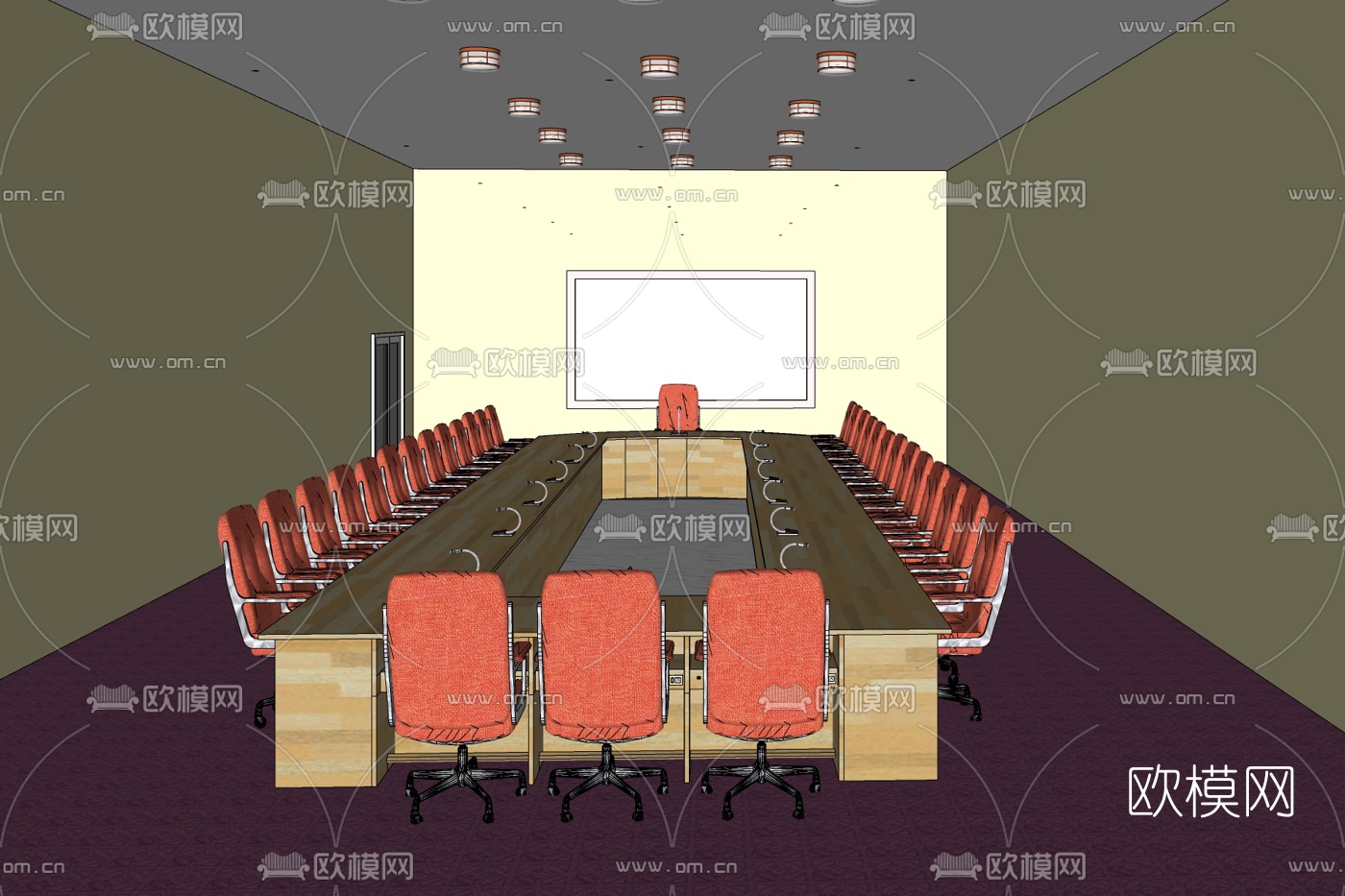 现代实木会议桌免费su模型下载