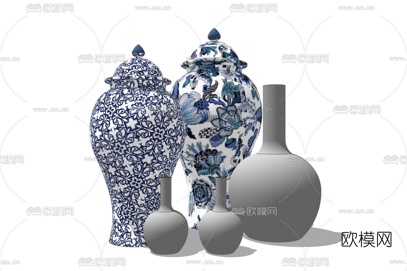 中式青花瓷免费su模型下载
