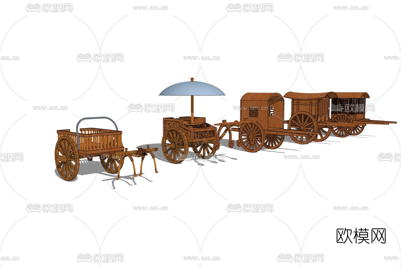 中式实木马车免费su模型下载