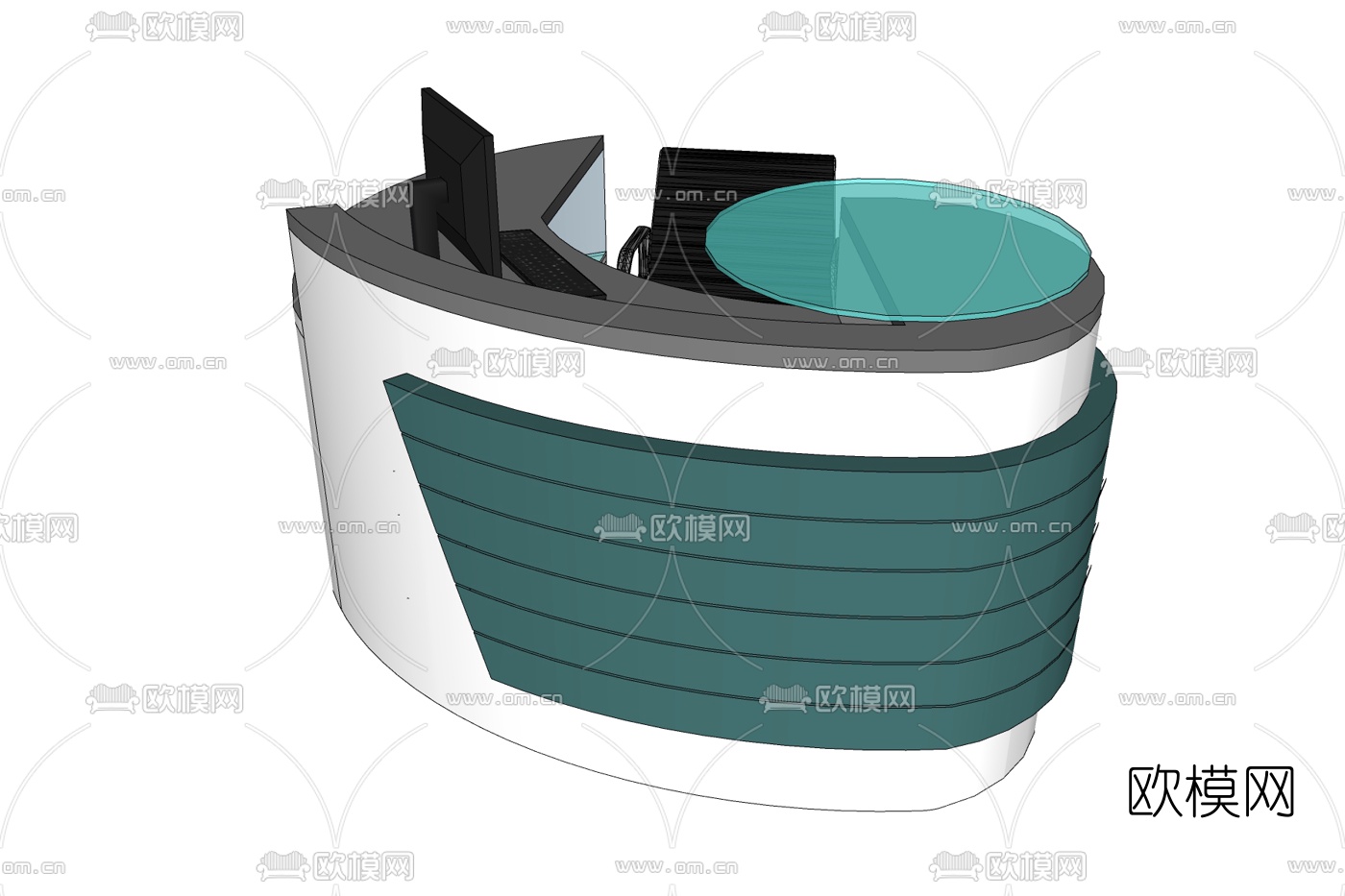 现代实木接待台免费su模型下载