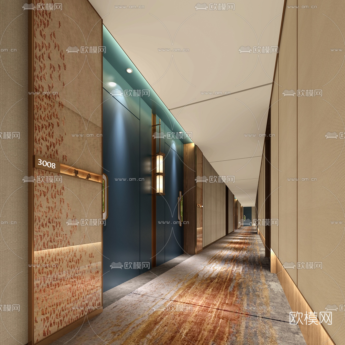 新中式酒店走廊过道3d模型