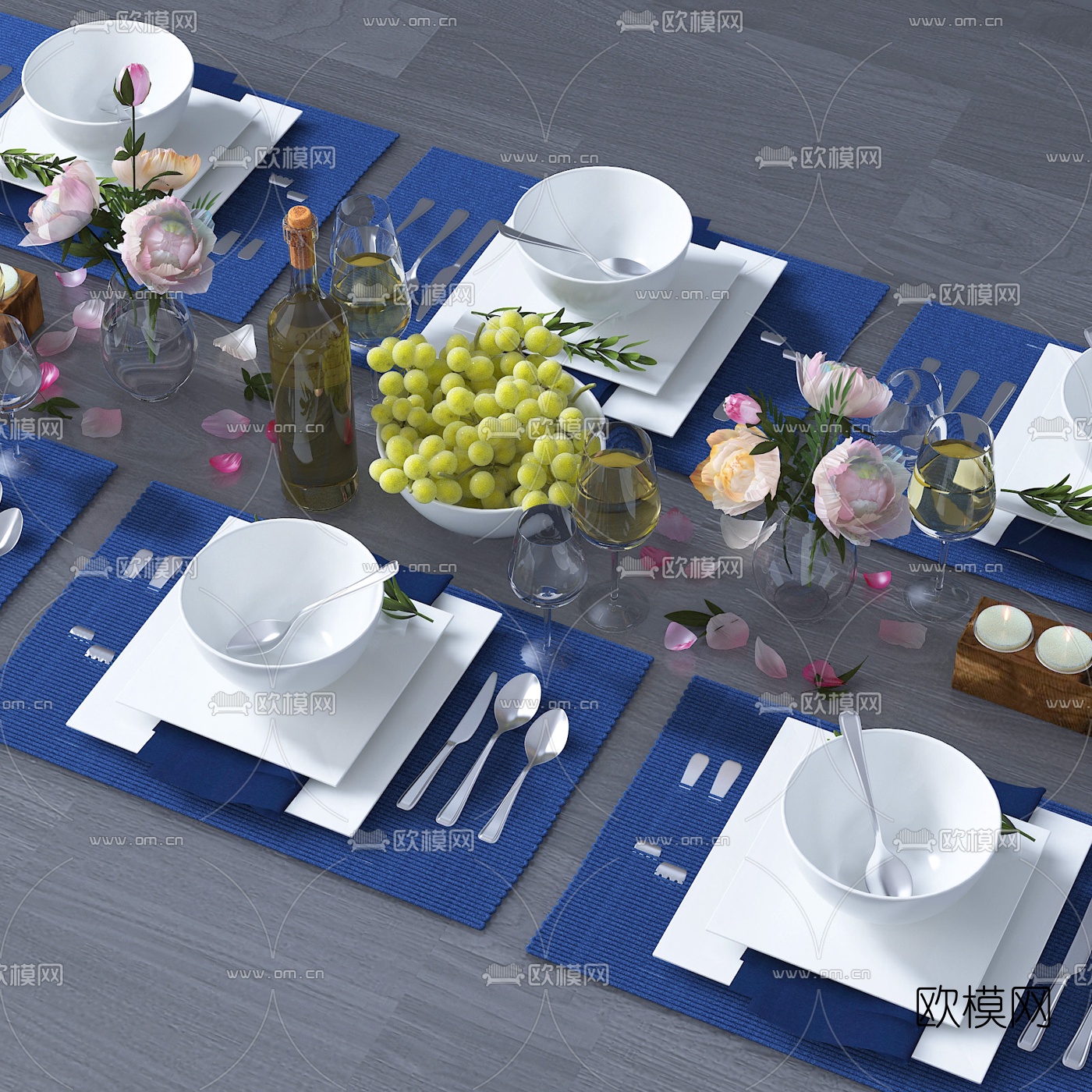 现代餐桌餐具桌面摆件3d模型