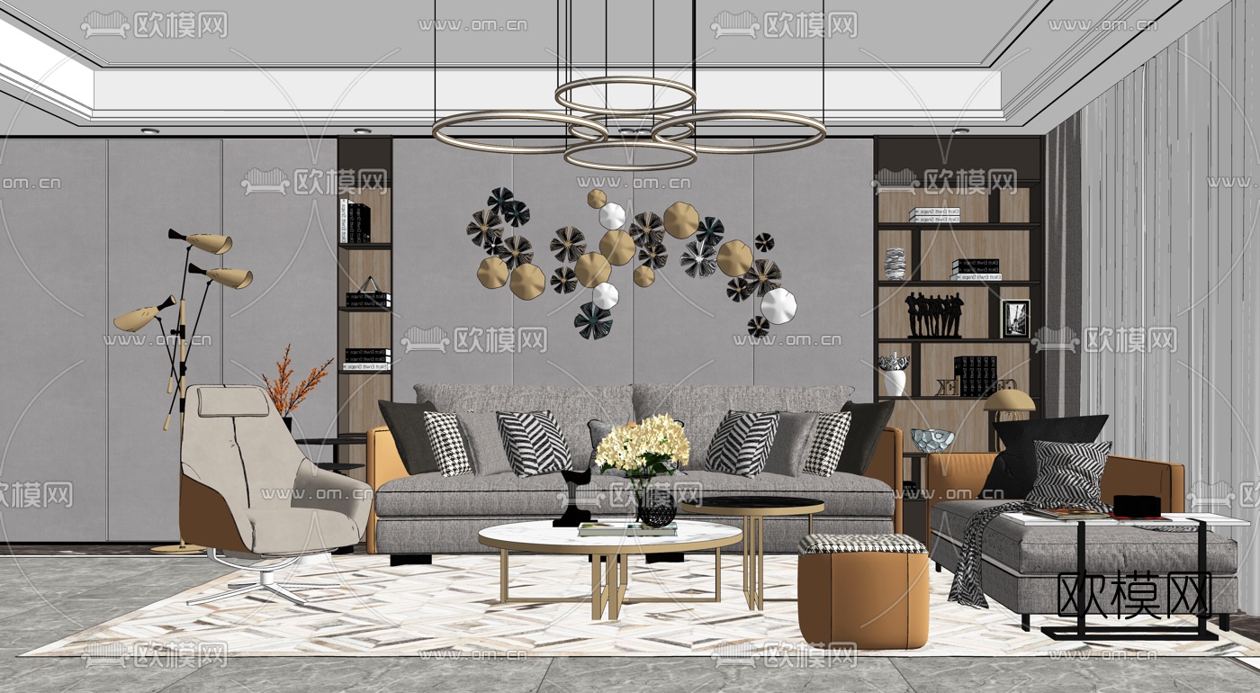 现代轻奢沙发组合su模型下载（渲染图2）