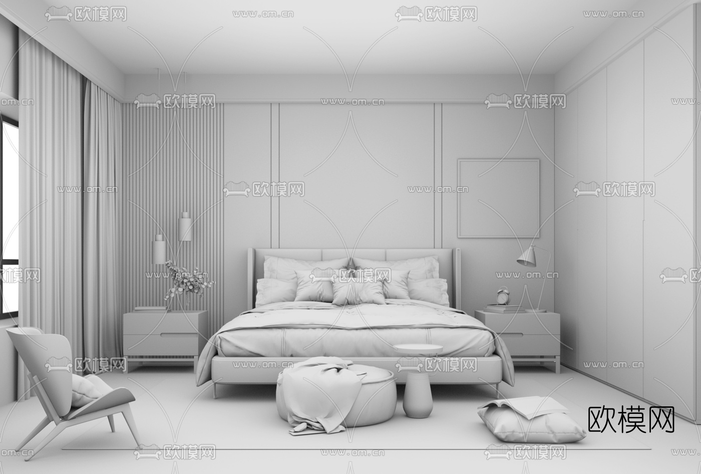 北欧卧室su模型下载（渲染图3）