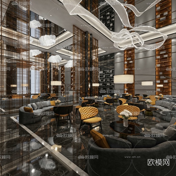 现代轻奢售楼处洽谈区3d模型下载