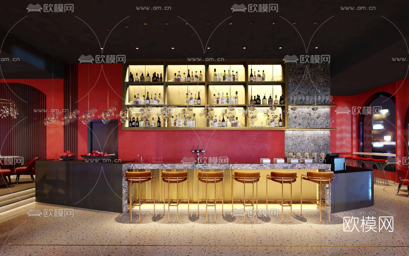 后现代音乐餐厅吧台3d模型下载