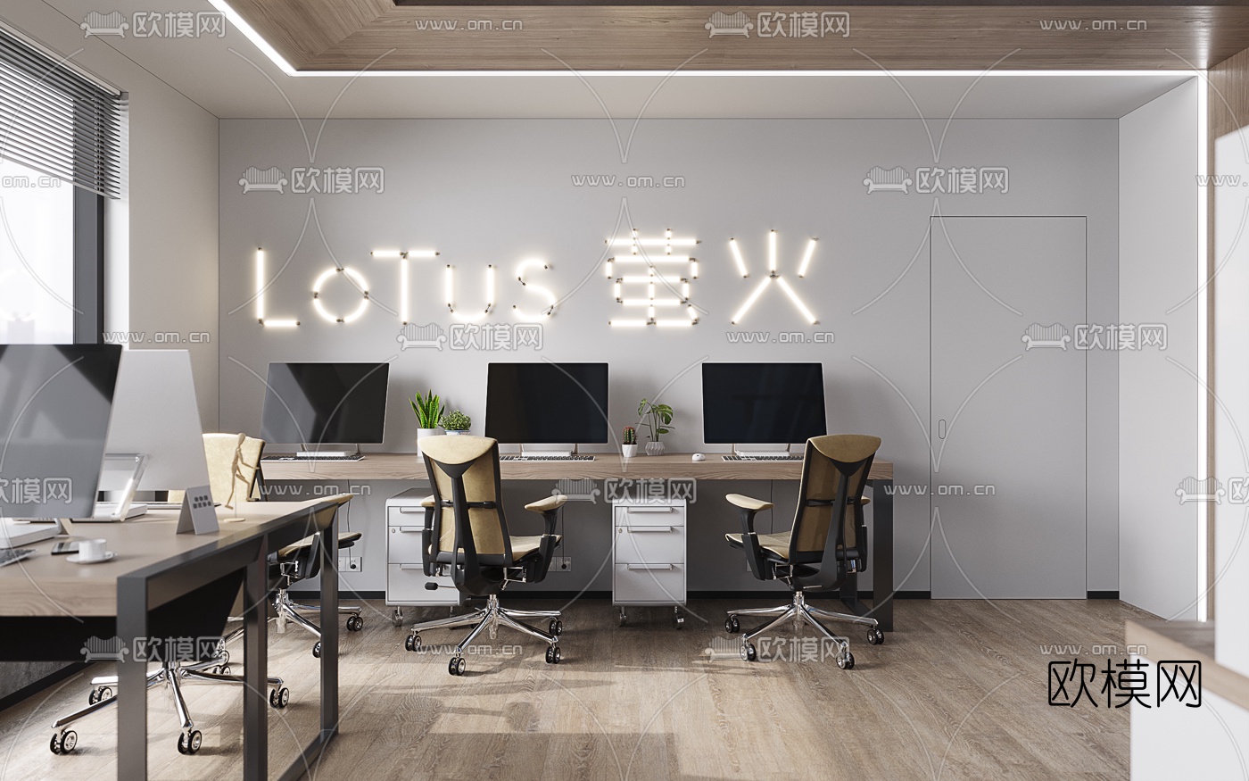 现代敞开式办公室3d模型