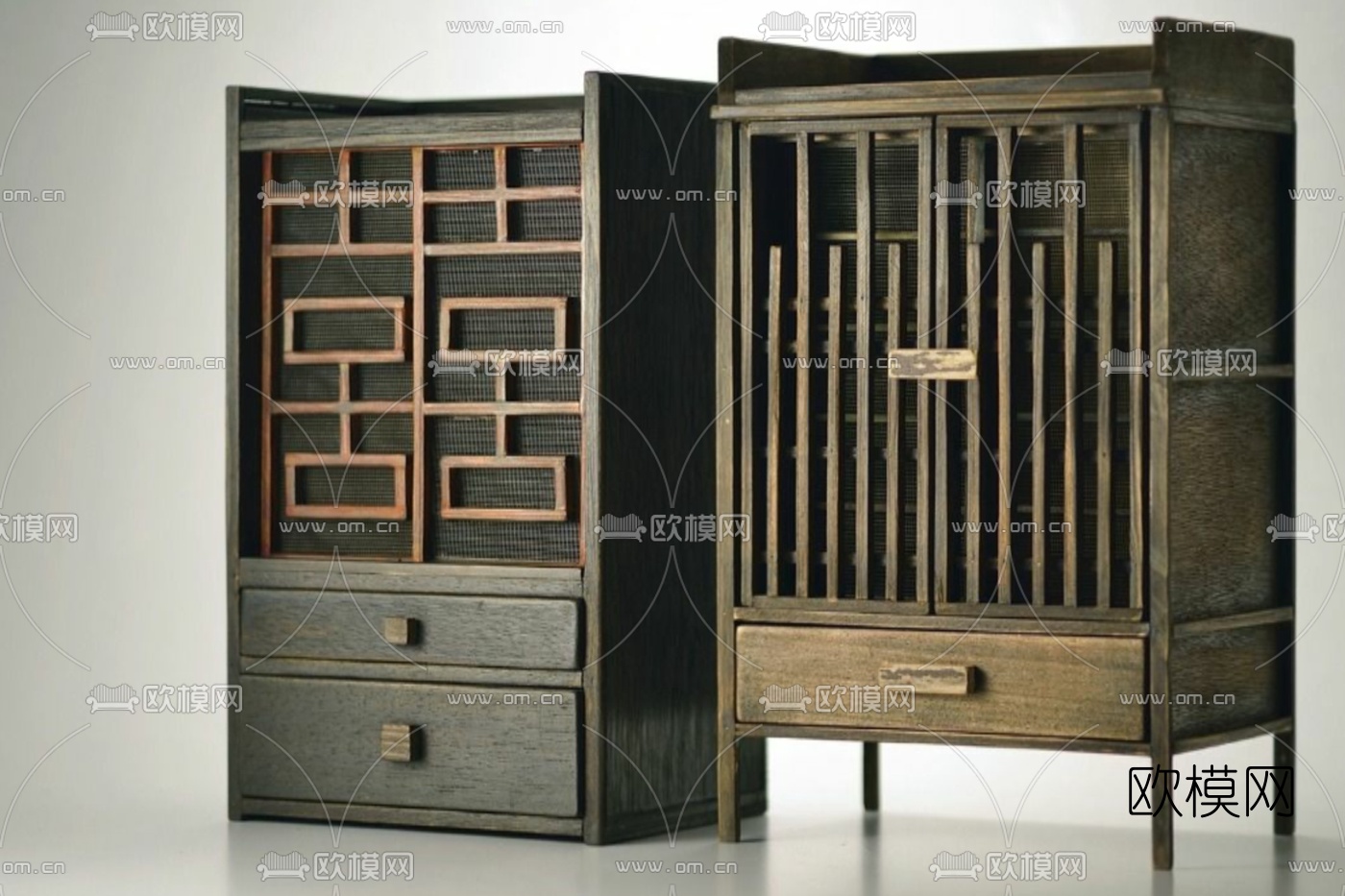 新中式实木衣柜免费su模型下载