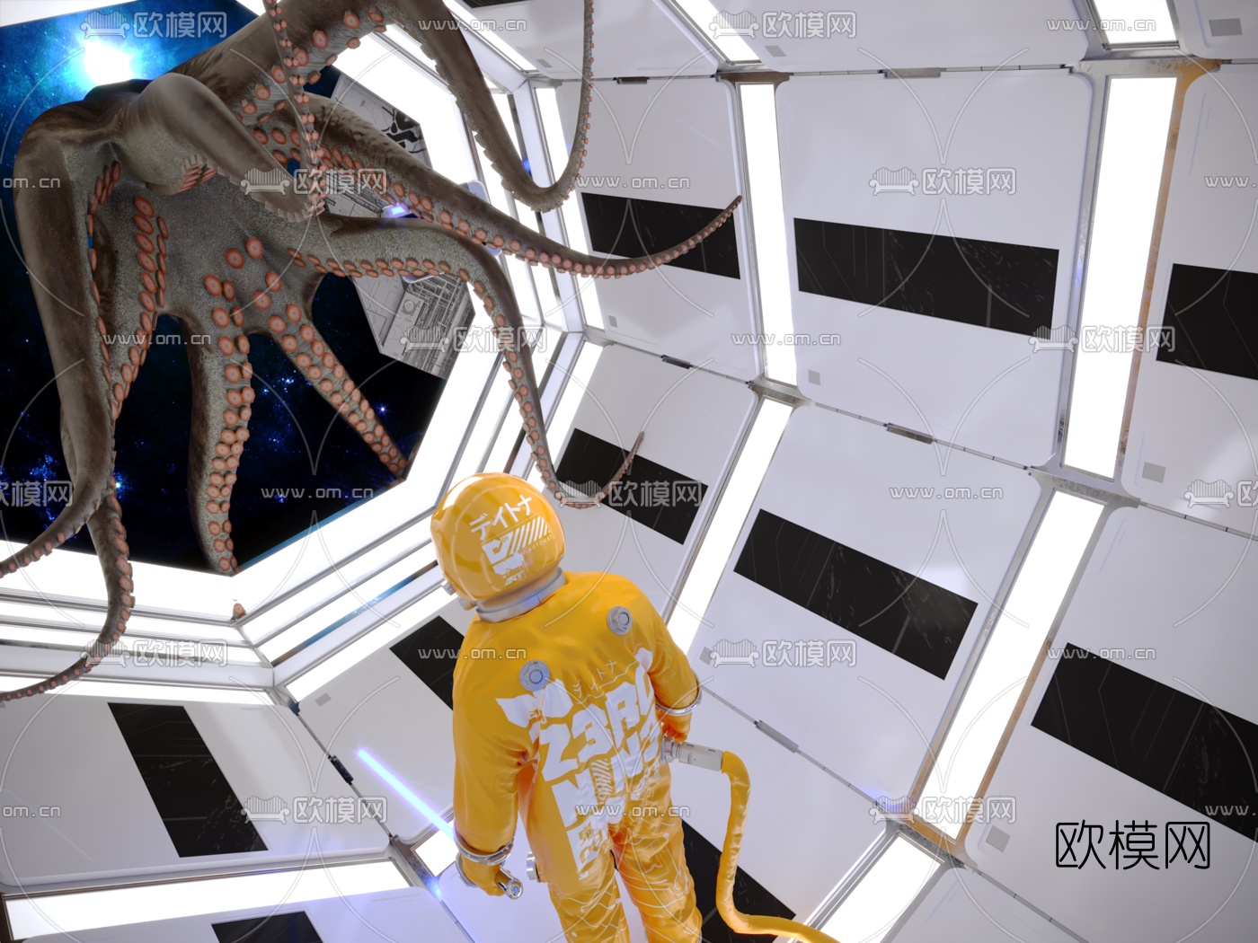 现代太空舱宇航员3d模型