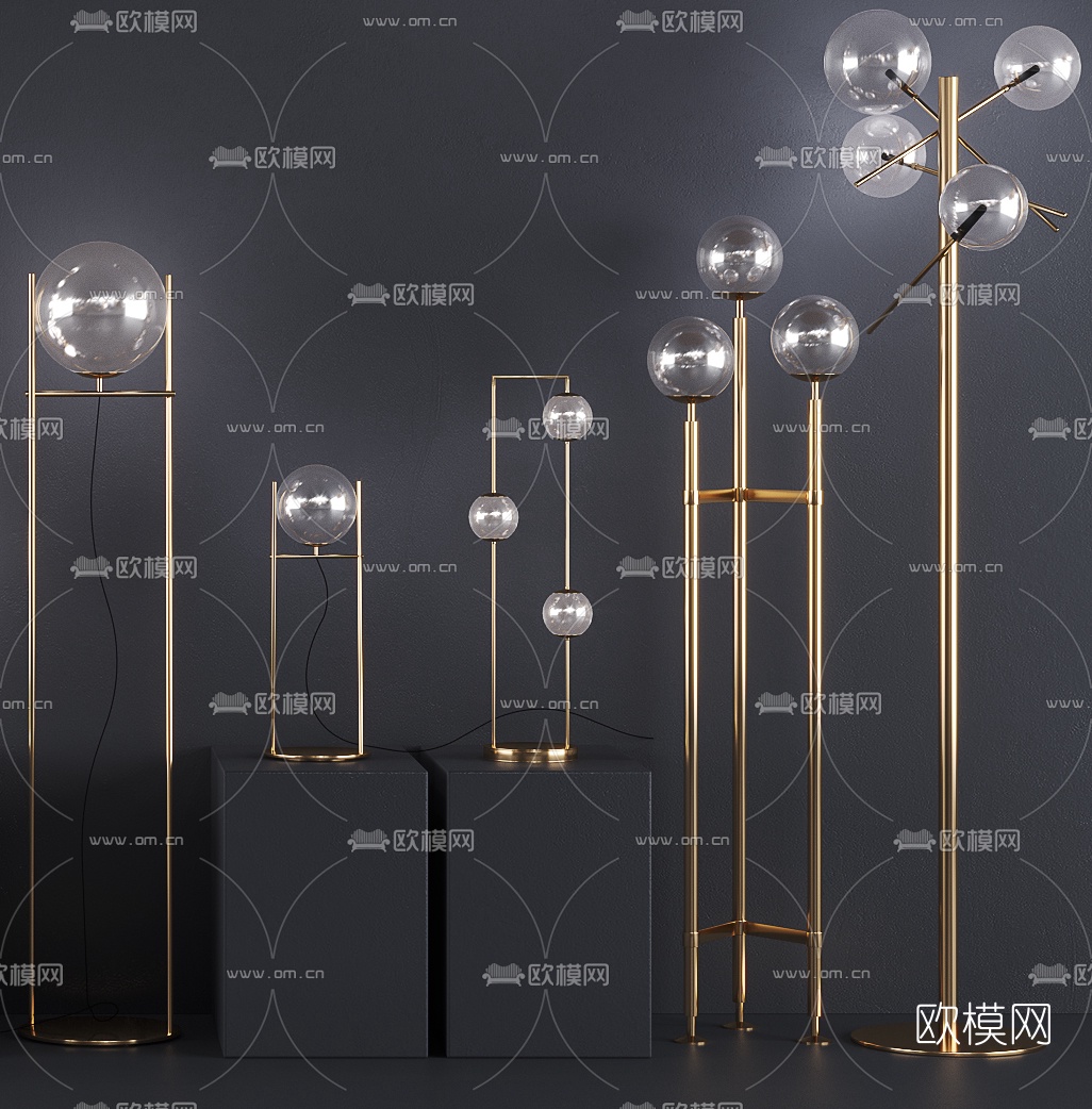 现代金属玻璃灯具组合3d模型下载（渲染图3）