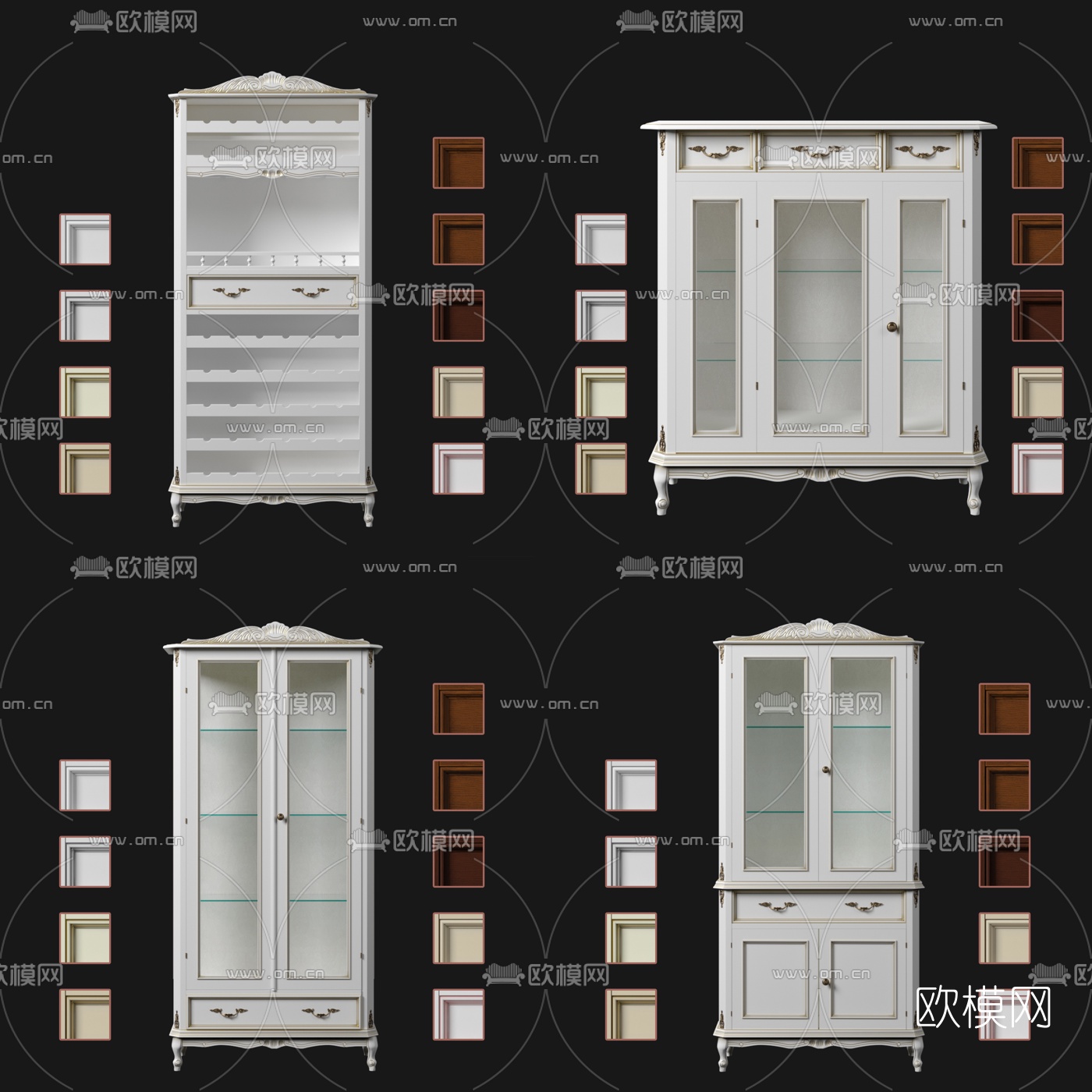 美式实木酒柜3d模型下载
