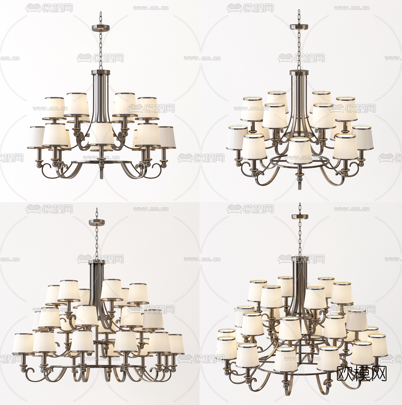 简美金属多层多头吊灯3d模型下载