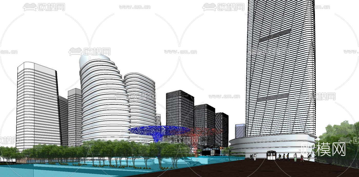 现代商业街su模型