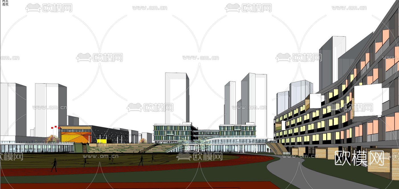 现代学校教学楼外观su模型下载（渲染图8）