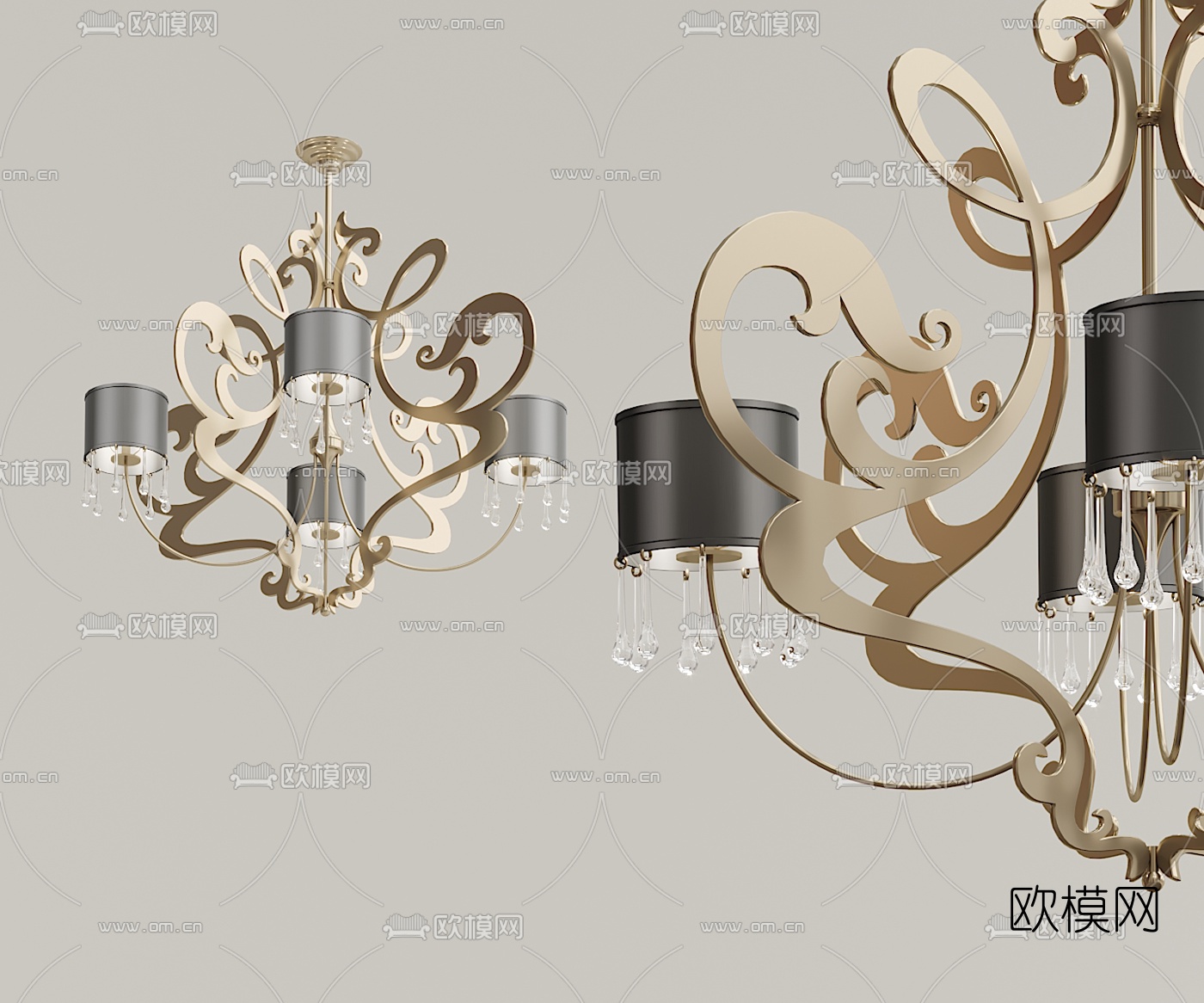 简欧金属多头吊灯3d模型下载