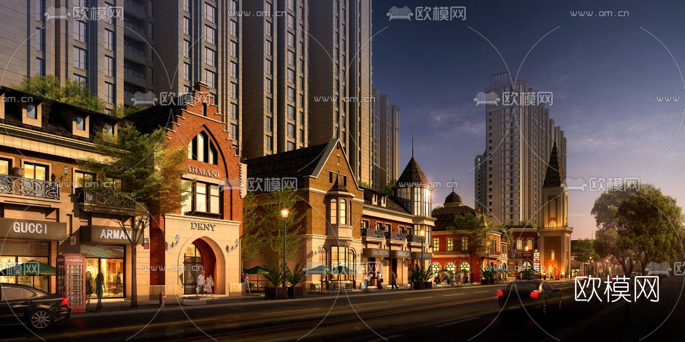 欧式住宅小区鸟瞰3d模型下载（渲染图2）