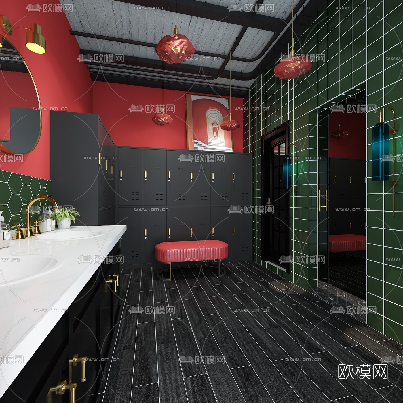 工业风酒店公共卫生间3d模型下载（渲染图1）