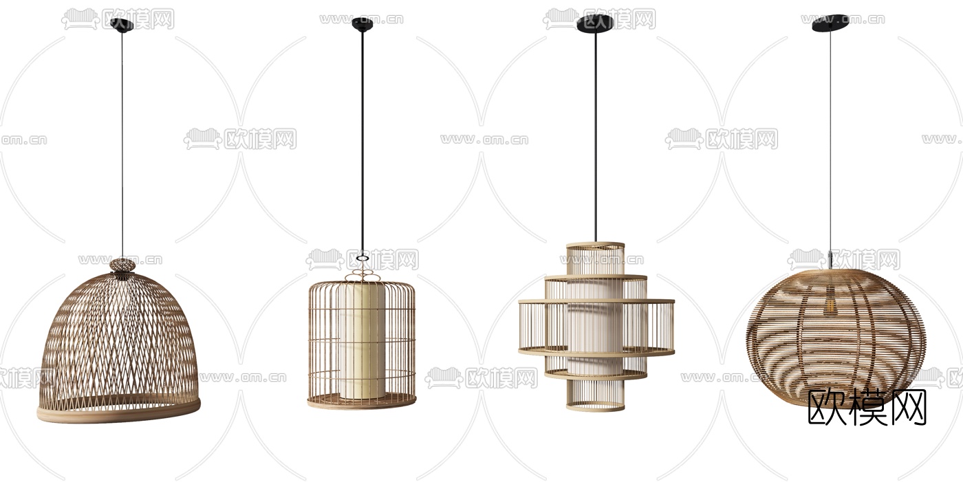 自然风竹编小吊灯3d模型下载