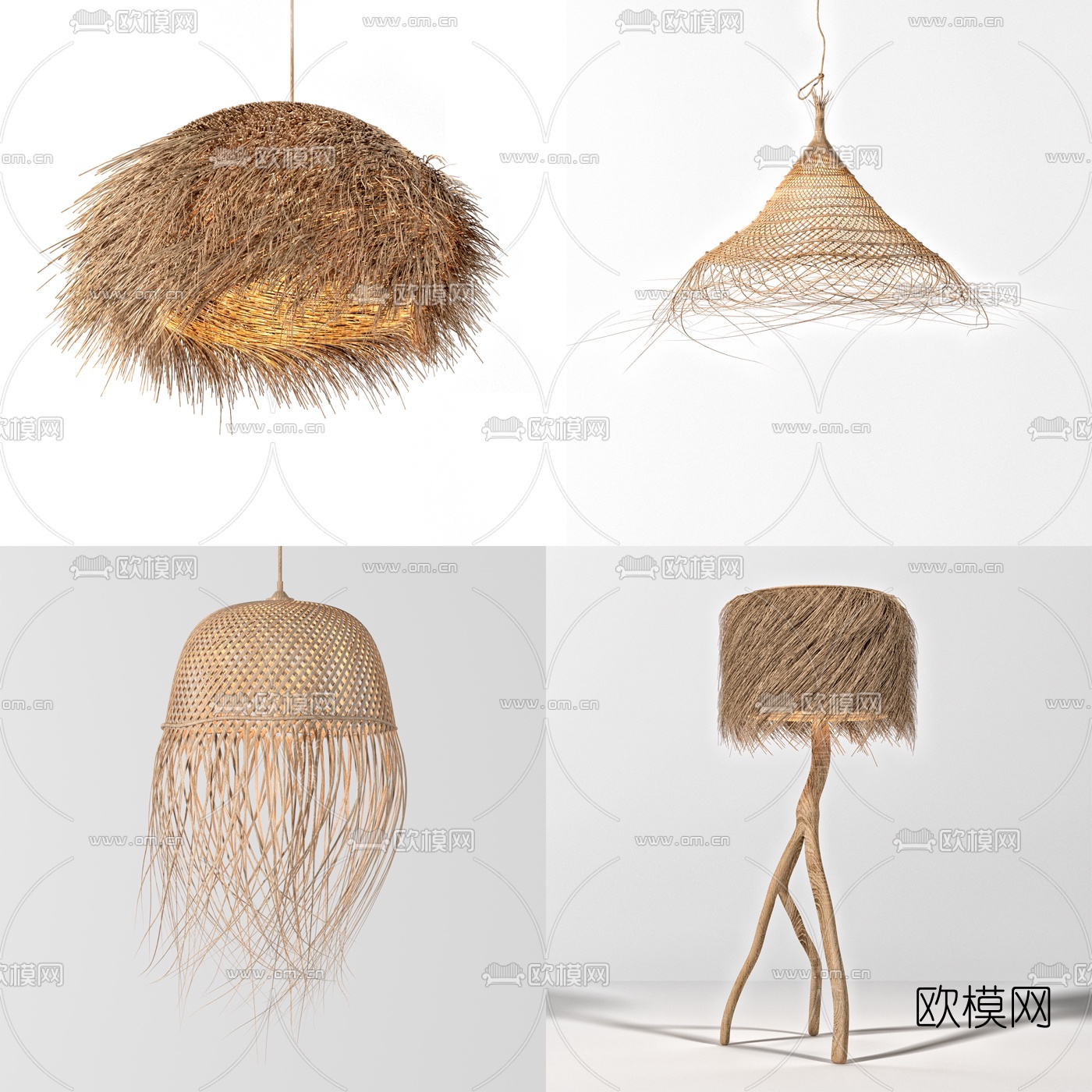 自然风手工竹编吊灯3d模型下载