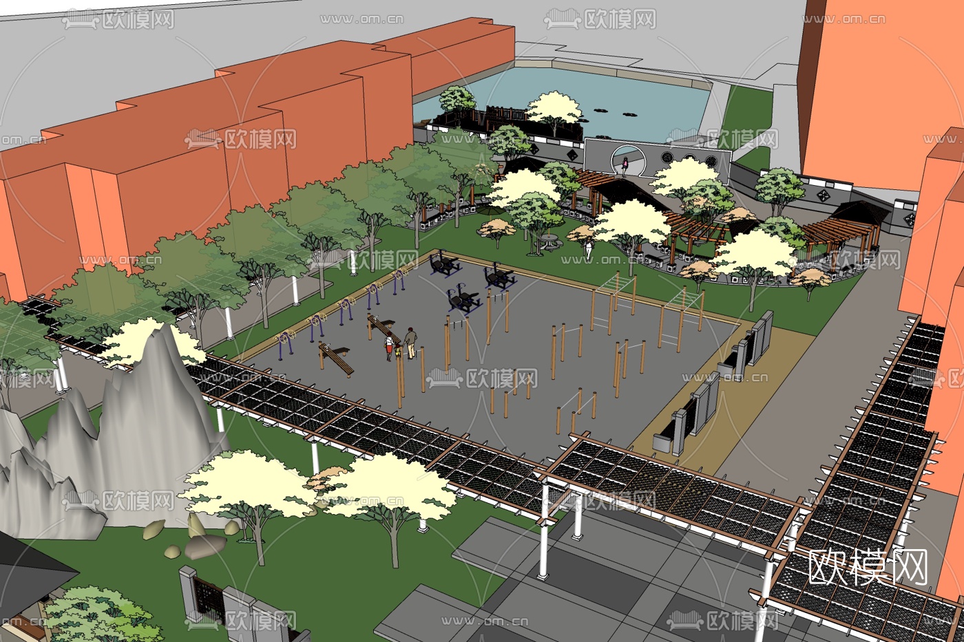 现代园林景观免费su模型下载