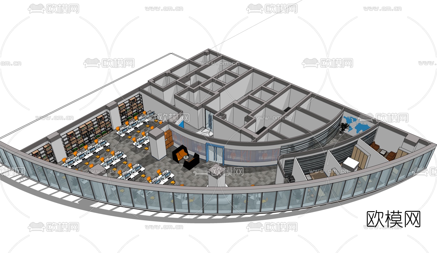 现代办公区su模型下载（渲染图3）