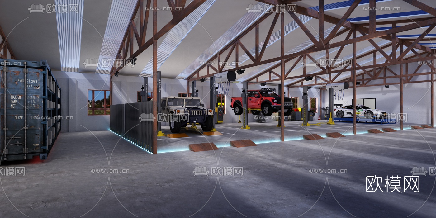 工业风改装车间3d模型下载（渲染图2）