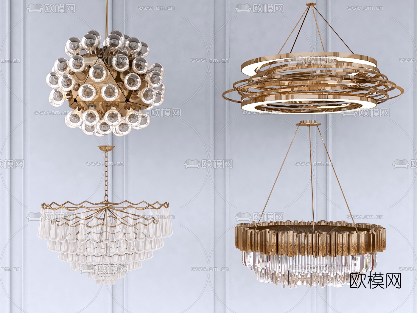 北欧金属轻奢水晶吊灯3d模型下载