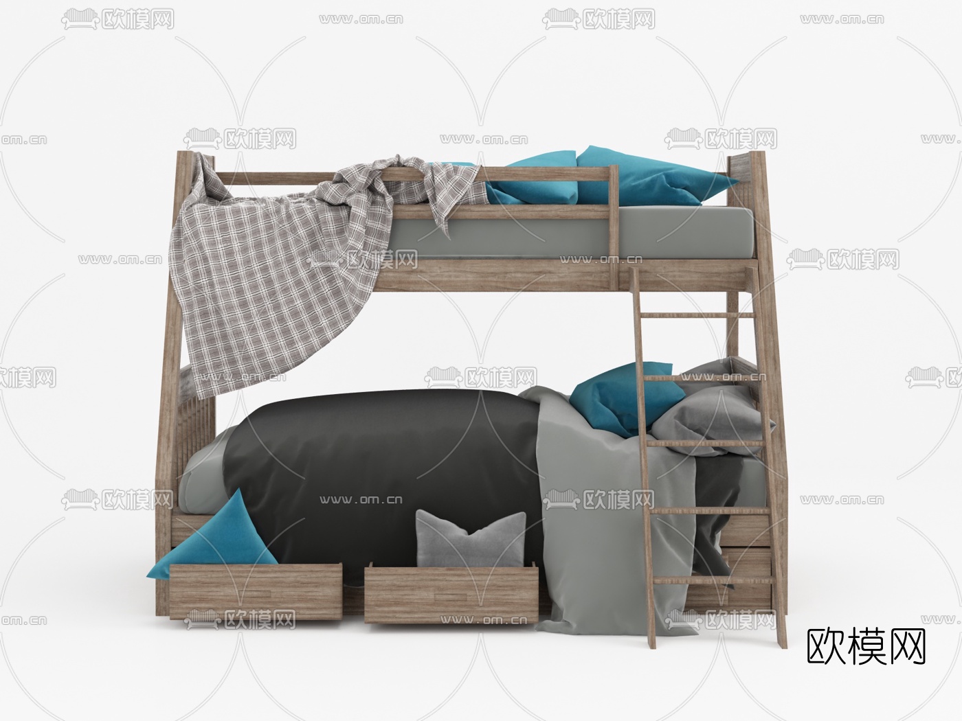 现代上下铺儿童床3d模型下载（渲染图2）