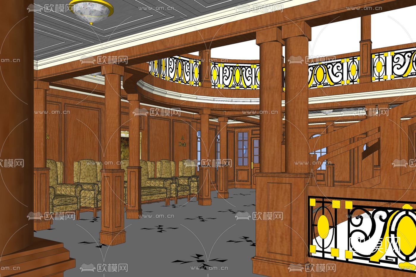 欧式楼梯间免费su模型下载