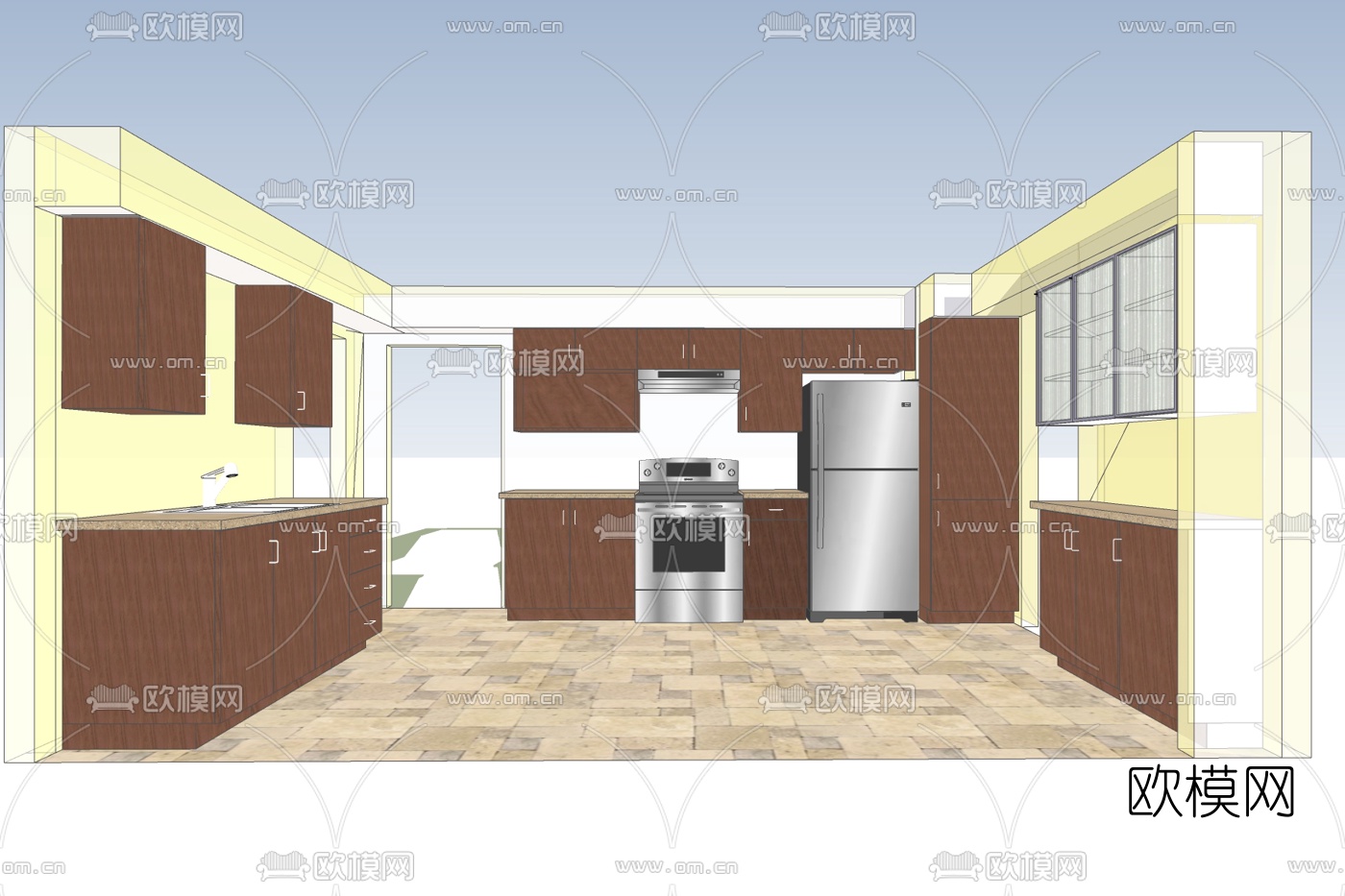 现代厨房免费su模型下载
