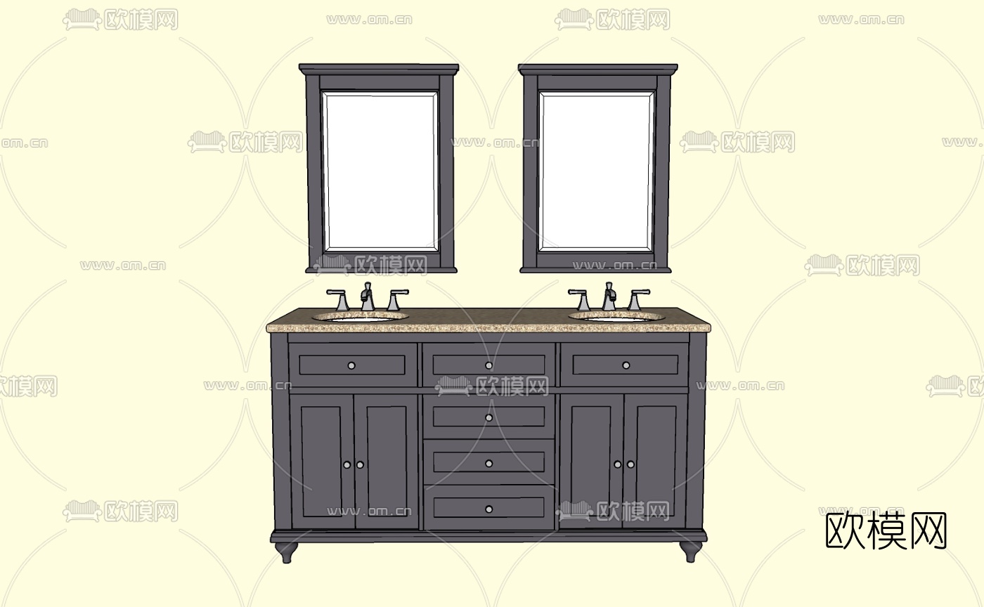 现代实木浴室柜免费su模型下载