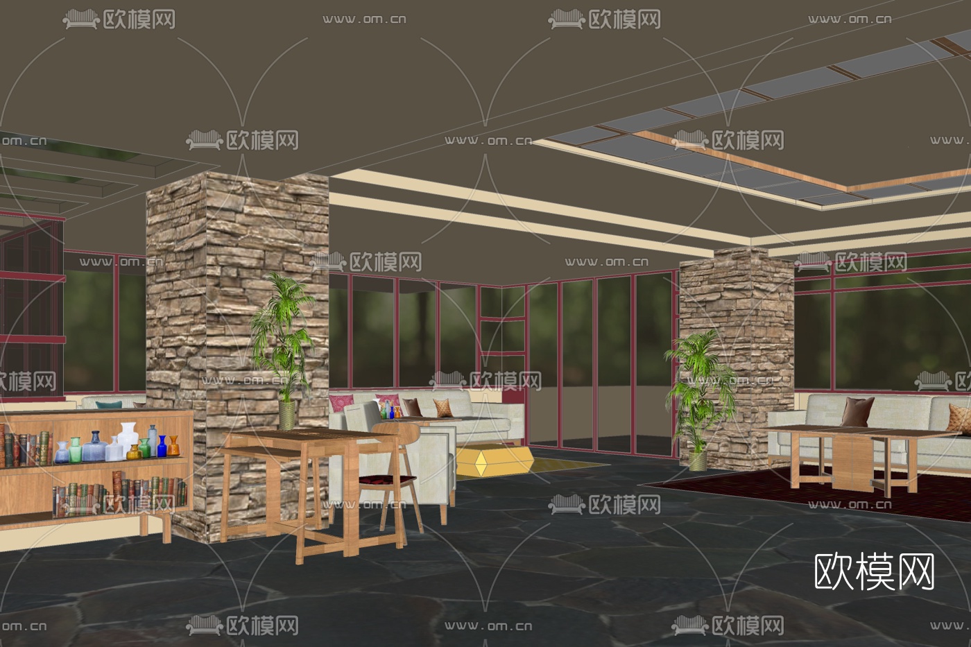 现代图书馆免费su模型下载