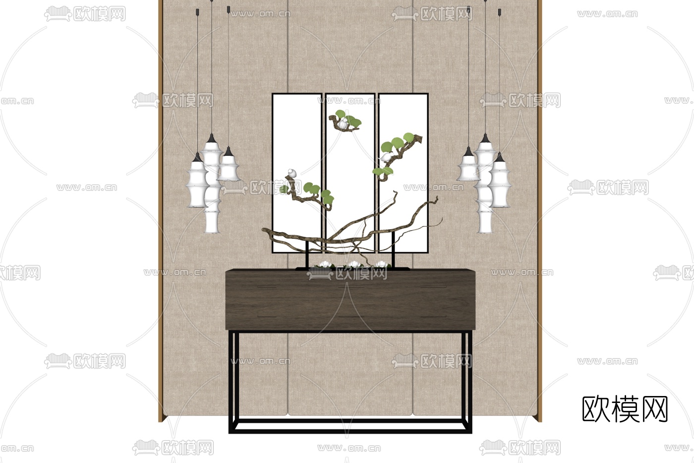 新中式端景柜免费su模型下载