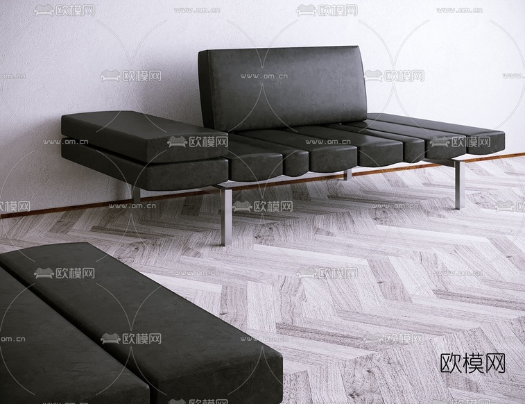 现代皮革多人沙发3d模型下载
