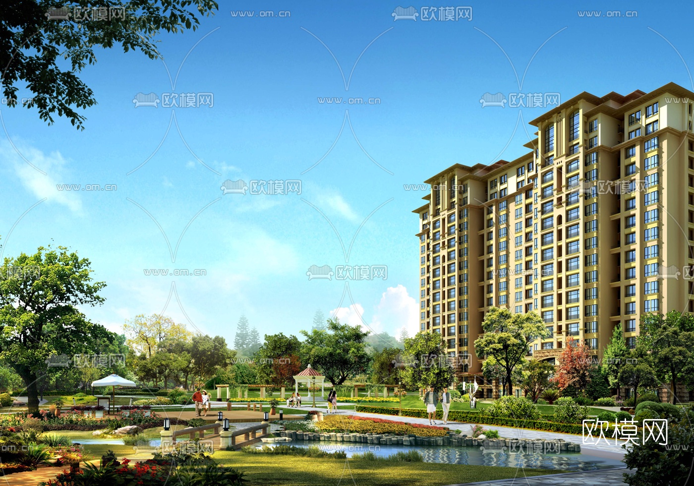 欧式高层住宅建筑外观3d模型下载