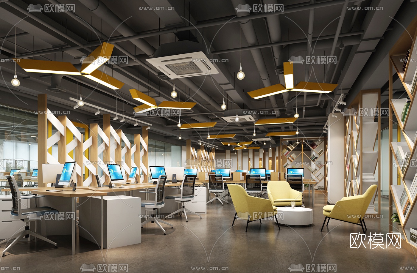 现代简约办公室3d模型-免费3dmax模型库-欧模网