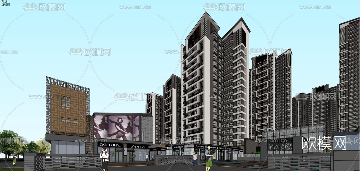 新中式商业街su模型下载（渲染图8）