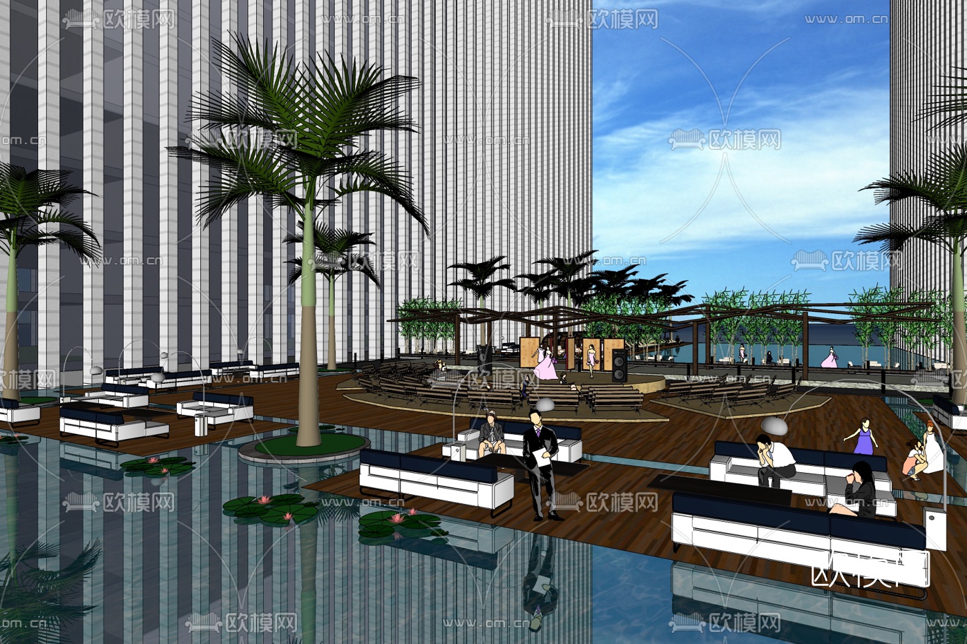 现代广场景观免费su模型-免费3dmax模型库-欧模网