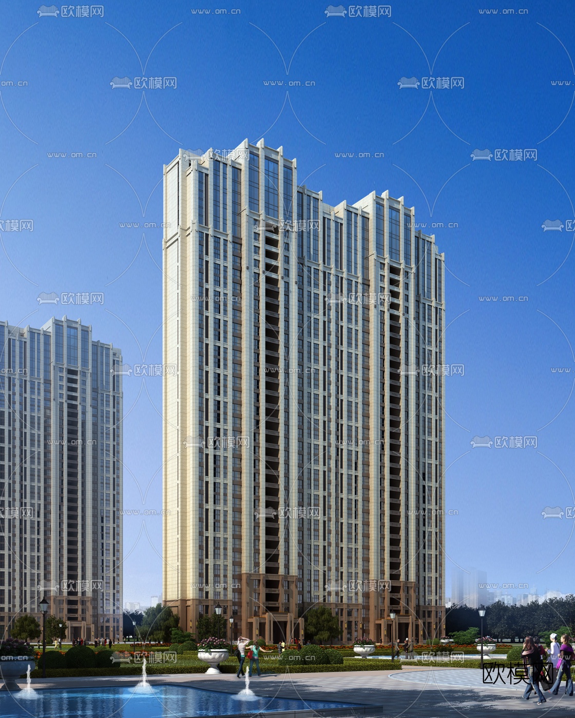 简欧住宅小区鸟瞰规划3d模型下载（渲染图3）