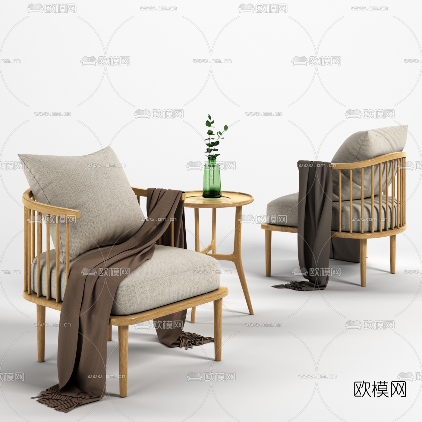北欧原木休闲椅3d模型