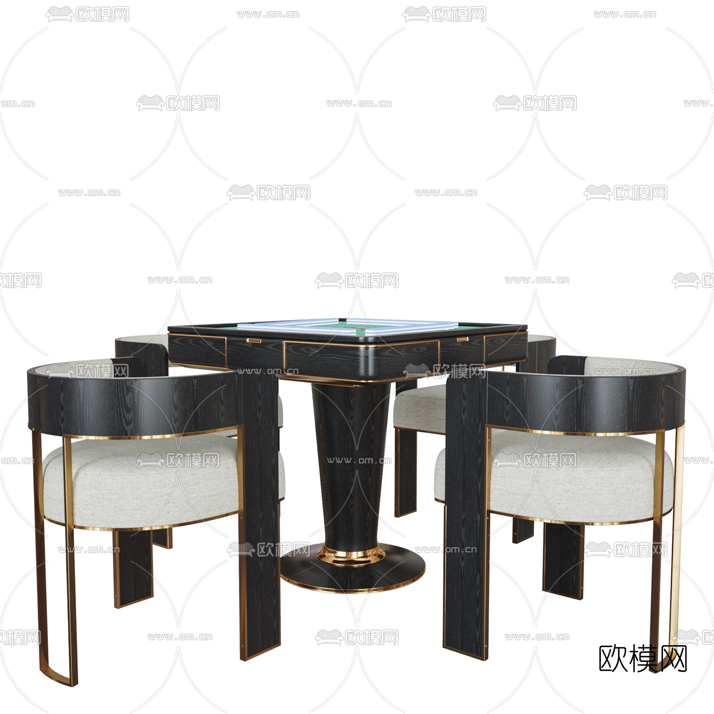 现代轻奢麻将桌椅3d模型下载（渲染图2）