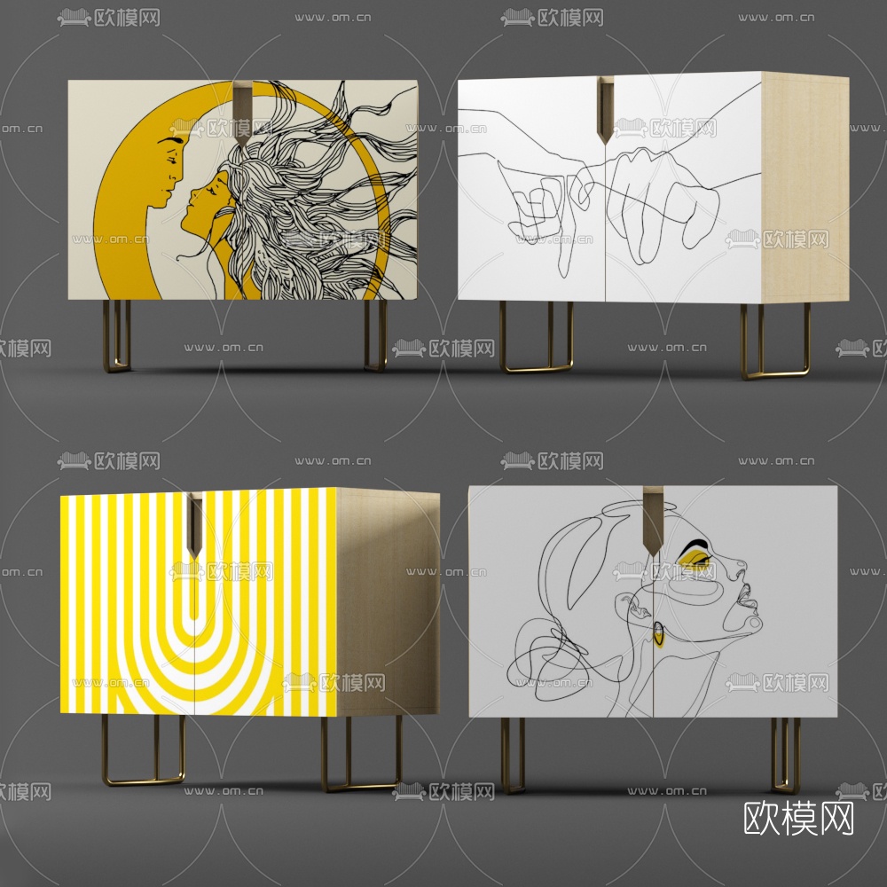 现代轻奢边柜3d模型