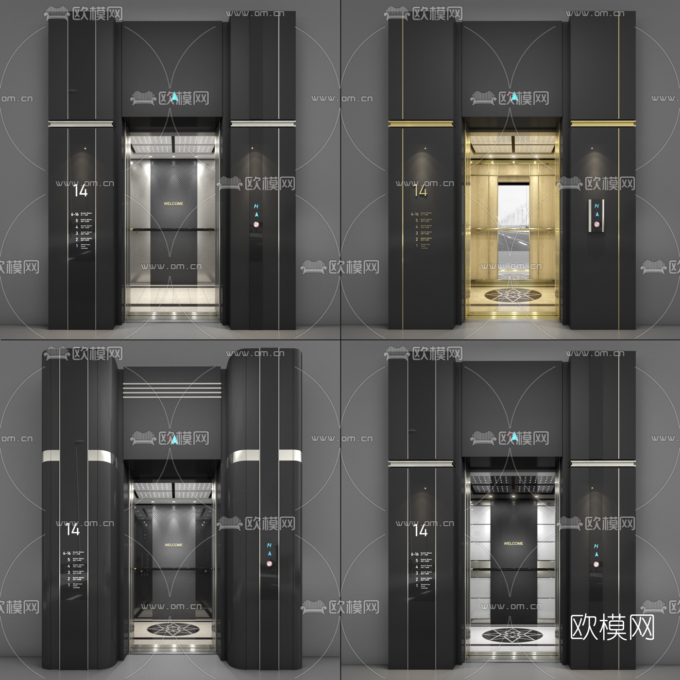 现代轻奢电梯轿厢3d模型下载（渲染图6）